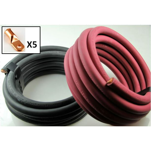 Crimp Supply Ultra-Flexible Car Battery/Welding Cable 8 Gauge, - and 5 Copper Lugs 10 Feet Red/10 Feet Black 